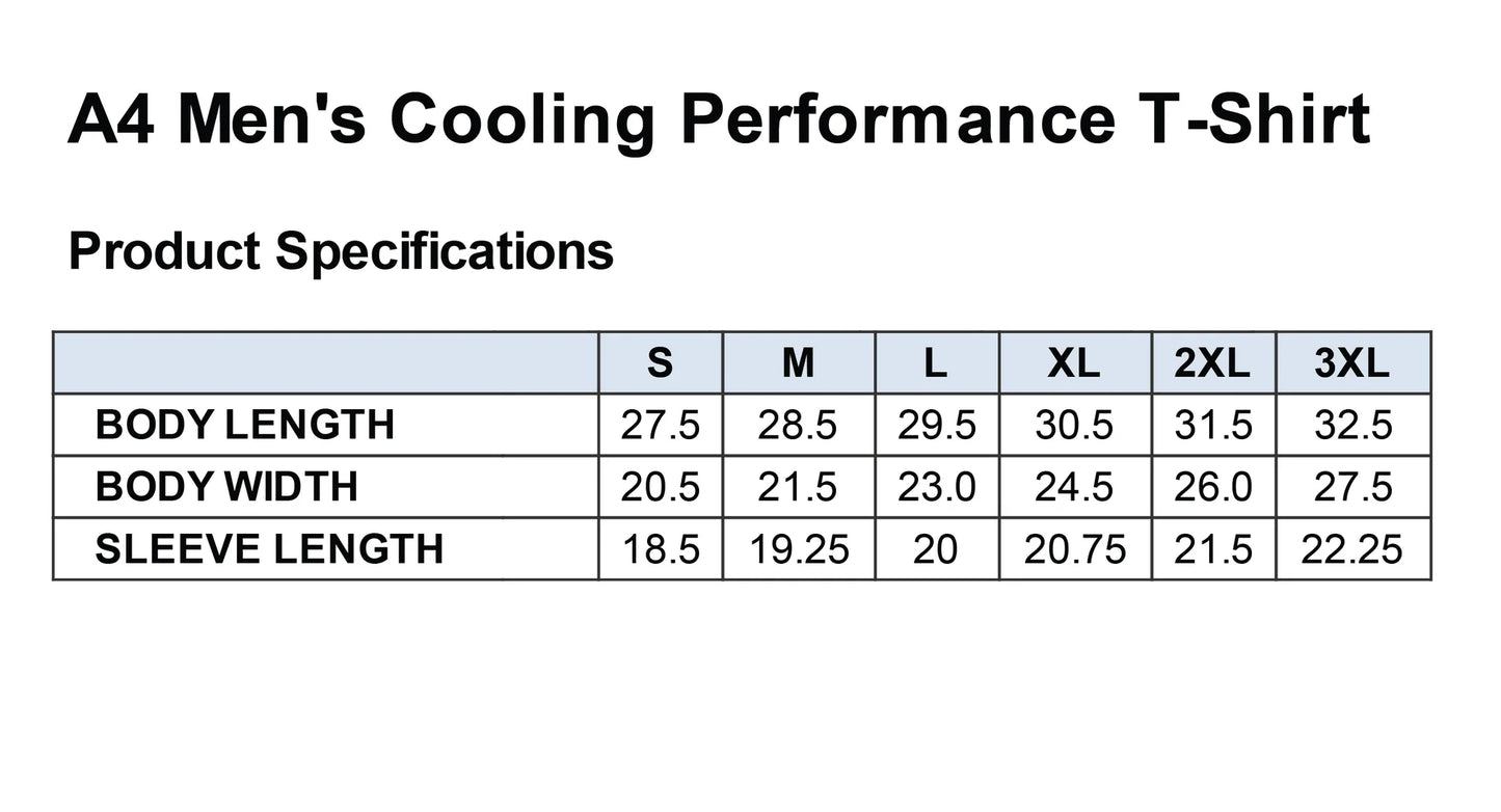 2000 Percent Raise™, A4 Men's Cooling Performance T-Shirt - Size Chart