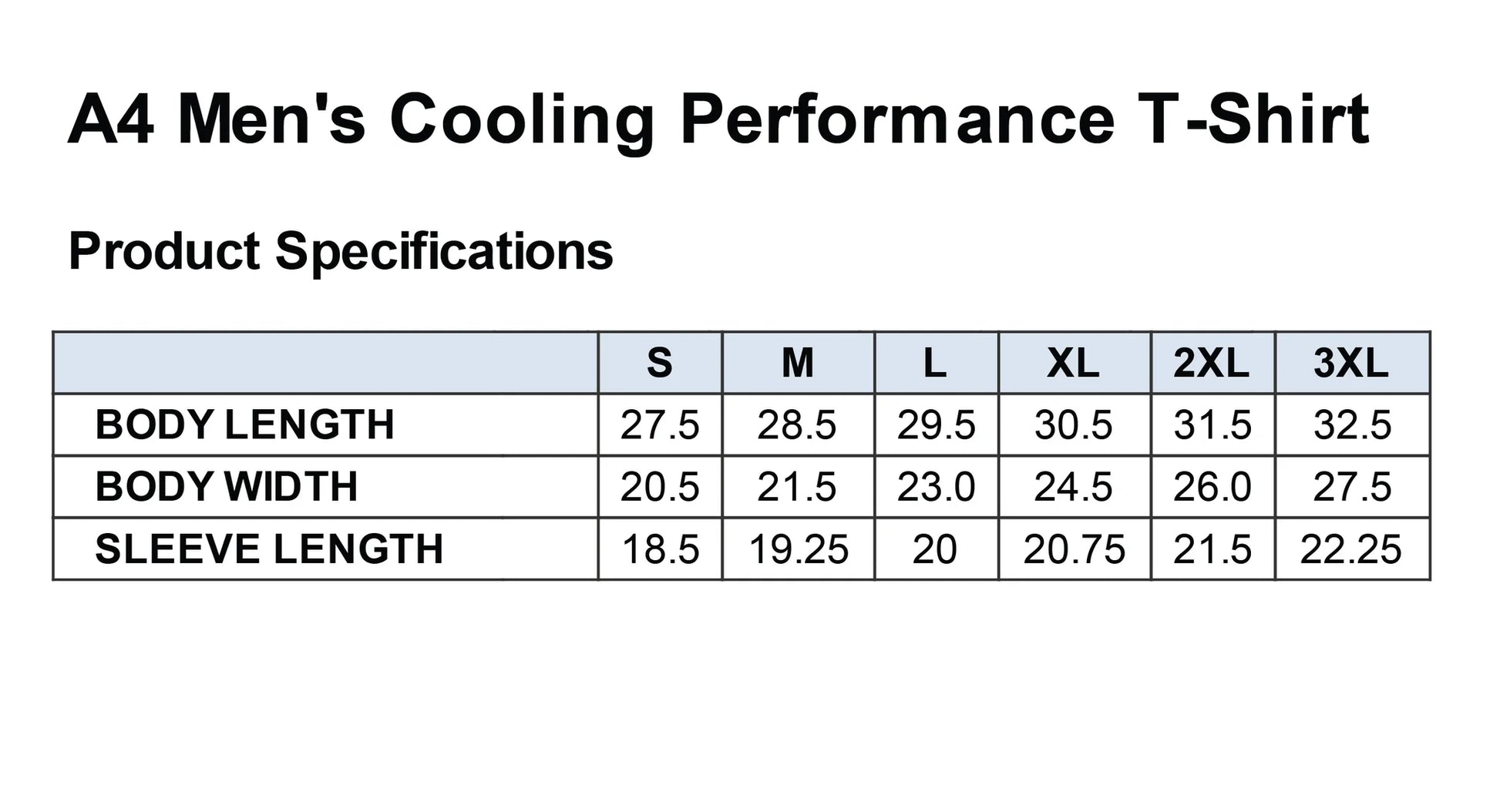 2000 Percent Raise™, A4 Men's Cooling Performance T-Shirt - Size Chart
