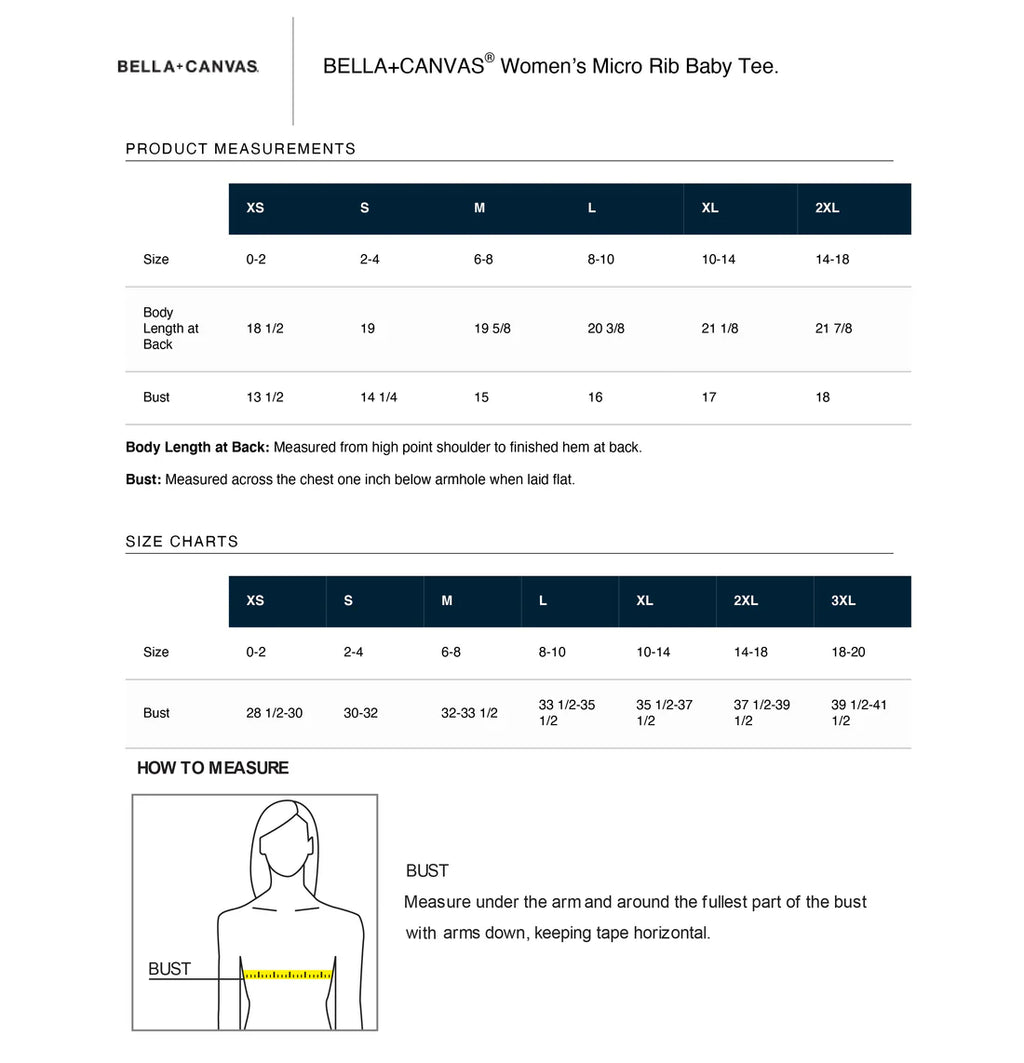 Not Gen Pop, Women’s Micro Rib Baby Tee - Size Chart